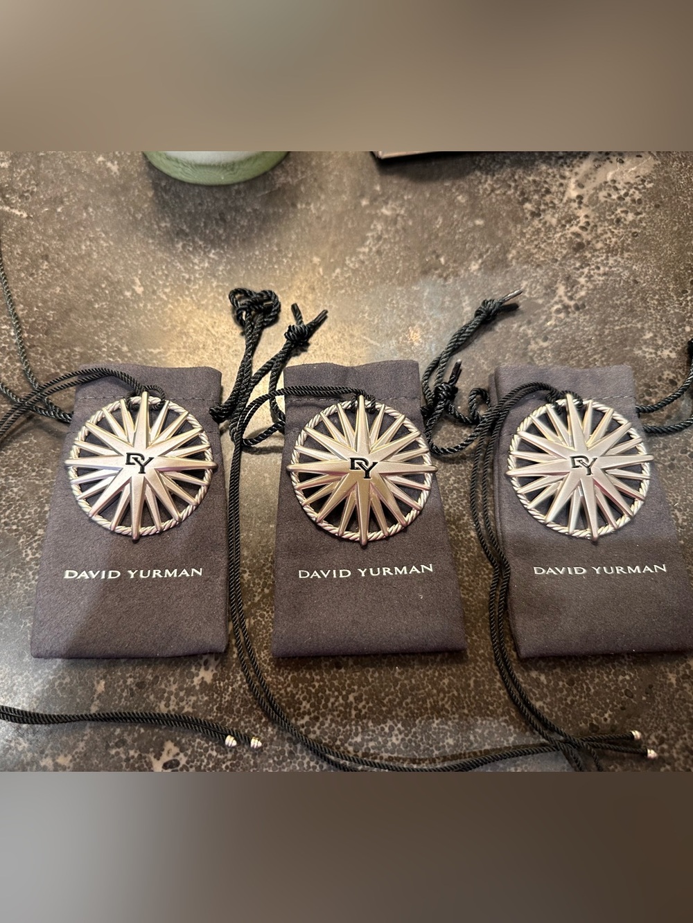 David Yurman Set of 3 Silver Tone Ornaments with Pouch